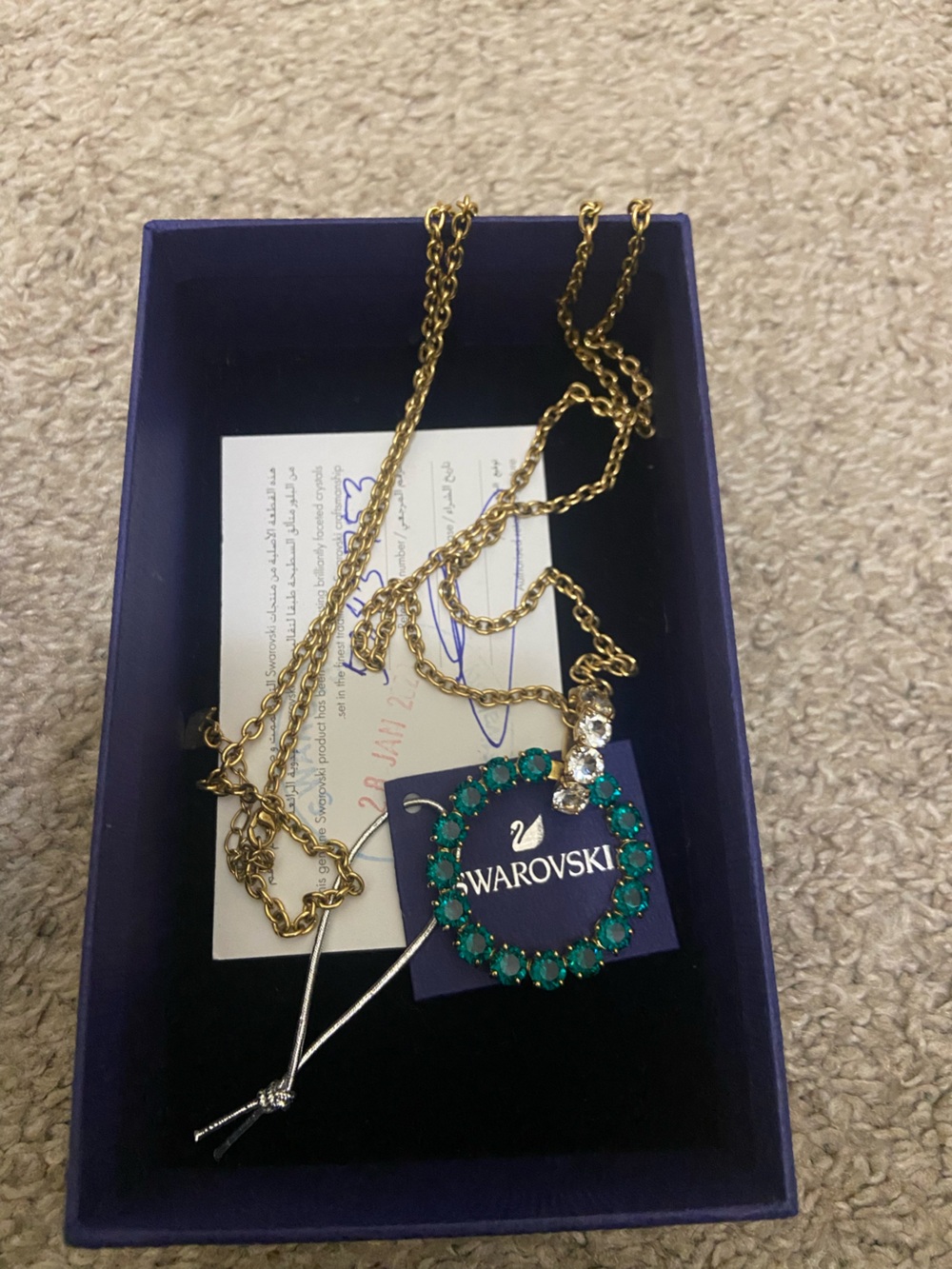 Swarovski Necklace with Emerald Crystal Circle Pendant - Picture 2 of 3